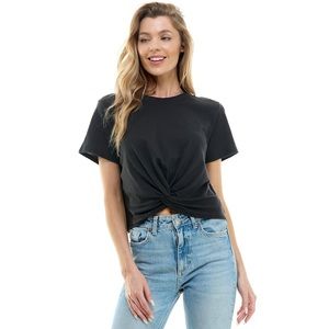 ME TO WE TWISTED FRONT BLACK CROP TOP- MEDIUM